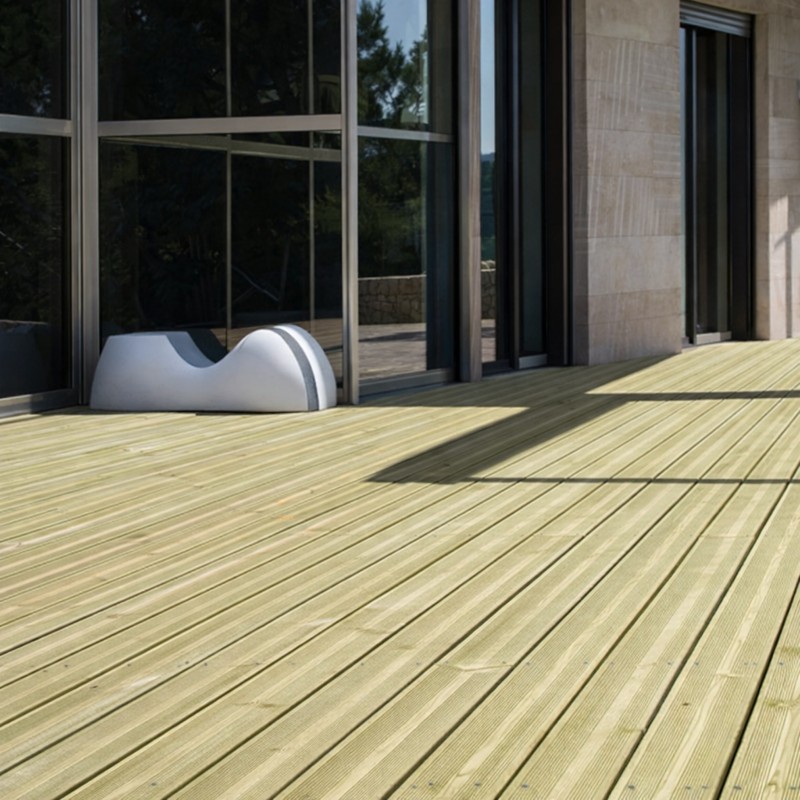 Terrasse Pin vert 27*145 1 face rainurée traité CL4