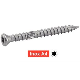 Vis inox A4 torx TX25 bois dur 5*60 boîte de 200 unités