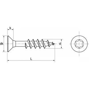 Vis inox A2 torx TX25 bois tendre 5*60 boîte de 200 unités