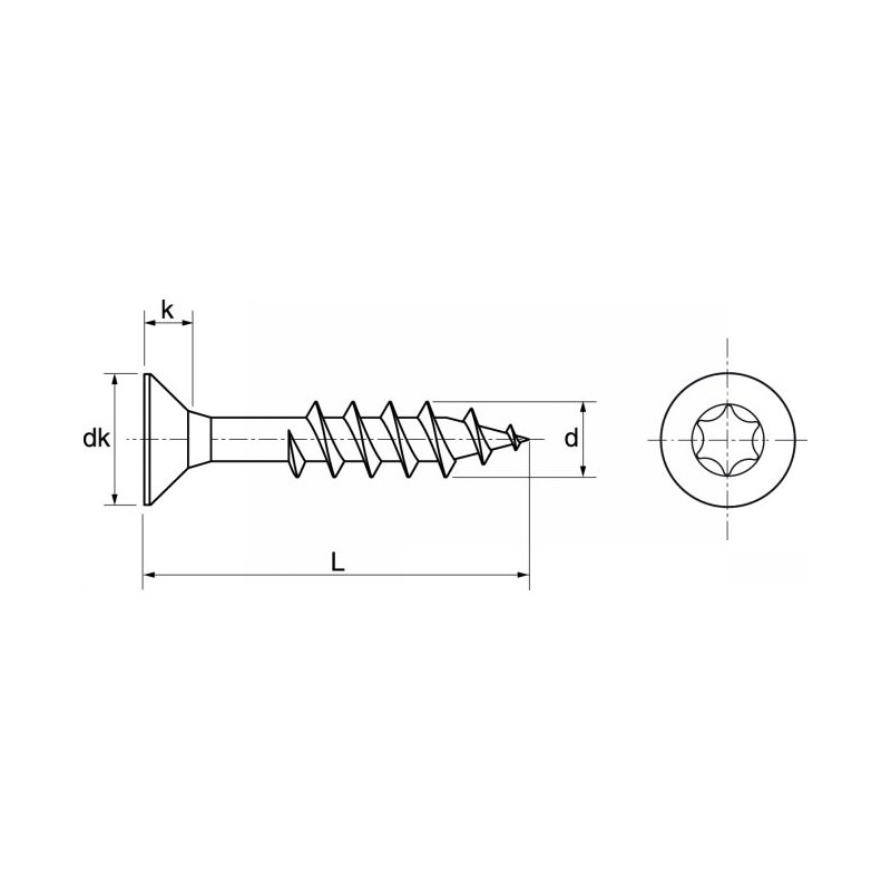 Vis inox A2 torx TX25 bois tendre 5*60 boîte de 200 unités