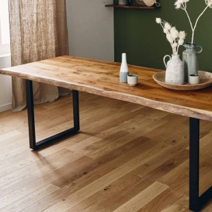 Plateau Diner Teck Indo massif vernis mat deux bords effet tronc d'arbre