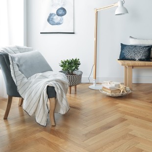 Chêne v.satiné Parquet contrecollé Bâton rompu 4ch 12/2.5*90*590 mm Clas/Authe
