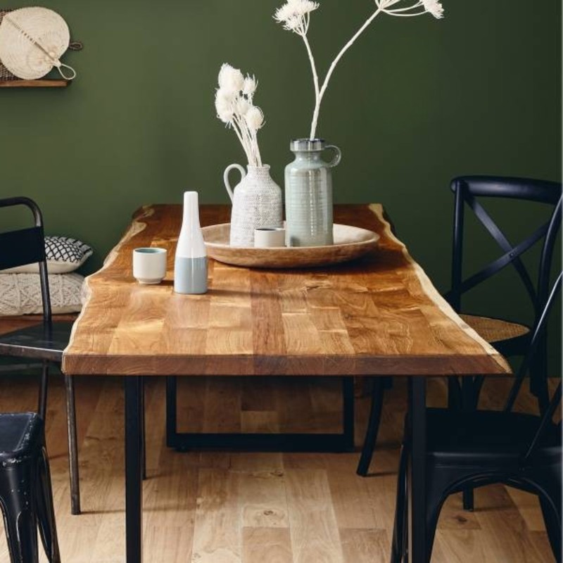 Plateau Diner Teck Indo massif vernis mat deux bords effet tronc d'arbre
