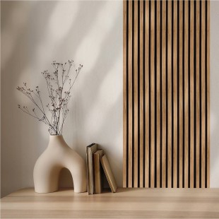 Panneau mural effet tasseau Panelio Colette Chêne Miel Black 21*300*2700 mm