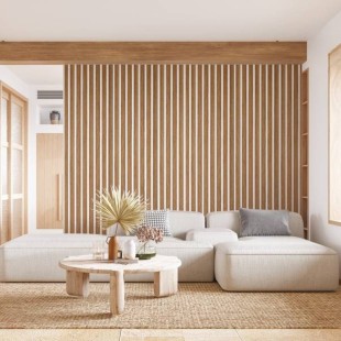 Panneau mural lame effet 3 tasseaux Oak Chêne gold fond blanc 12*122*2500 mm