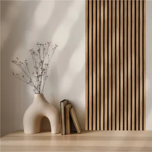 Panneau mural effet tasseau Panelio Colette Chêne Miel Black 21*300*2700 mm