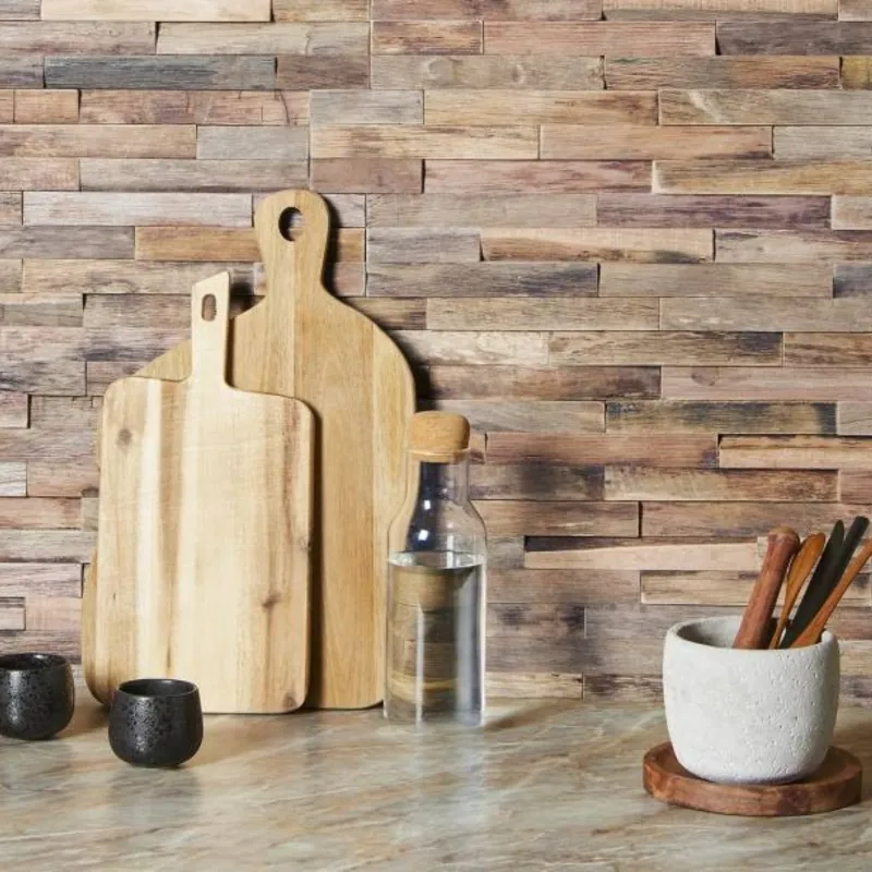 Parement mural bois massif effet 3D Bois Flotté 10-18*180*495 mm