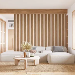 Panneau mural lame effet 3 tasseaux Oak Chêne gold fond blanc 12*122*2500 mm