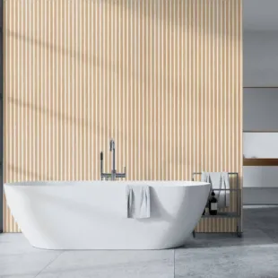 Panneau mural lame effet 3 tasseaux Oak Chêne gold fond blanc 12*122*2500 mm