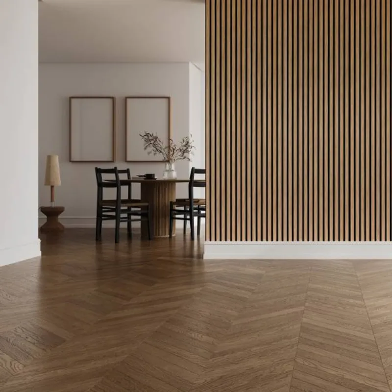 Panneau mural lame effet 3 tasseaux Oak Craft Teck fond noir 12*122*2500 mm