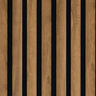 Panneau mural lame effet 3 tasseaux Oak Craft Teck fond noir 12*122*2500 mm