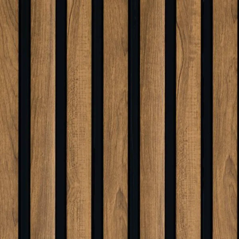 Panneau mural lame effet 3 tasseaux Oak Craft Teck fond noir 12*122*2500 mm