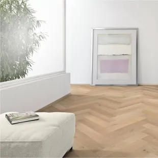 Parquet contrecollé bâton rompu Chêne verni aspect bois brut 4ch 14/3*90*540 mm