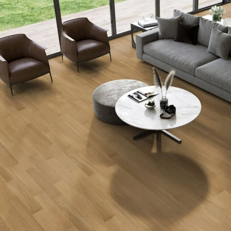 Parquet contrecollé Chêne brossé verni mat 4 chanfreins 15/5*135*300 à 1200 mm