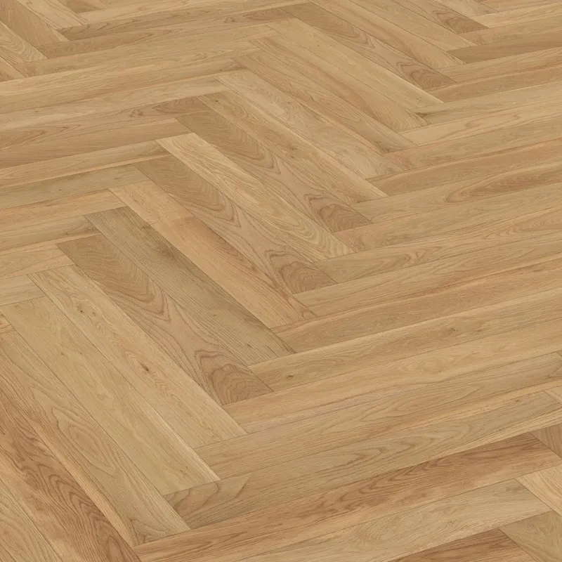 Parquet massif bâton rompu Chêne brossé verni naturel 4 chanfreins 15*90*600 mm