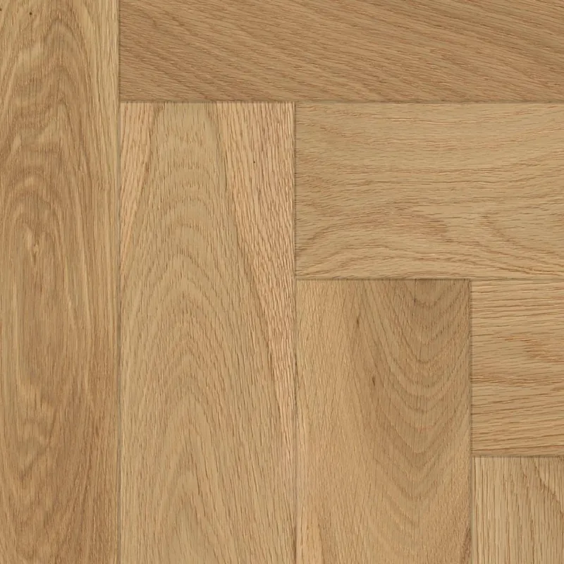 Parquet massif bâton rompu Chêne brossé verni naturel 4 chanfreins 15*90*600 mm