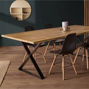 Plateau Diner Chêne massif brossé vernis mat deux bords effet tronc d'arbre