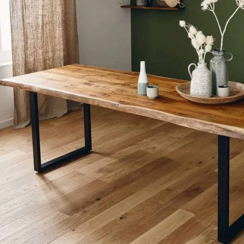 Plateau Diner Teck Indo massif vernis mat deux bords effet tronc d'arbre