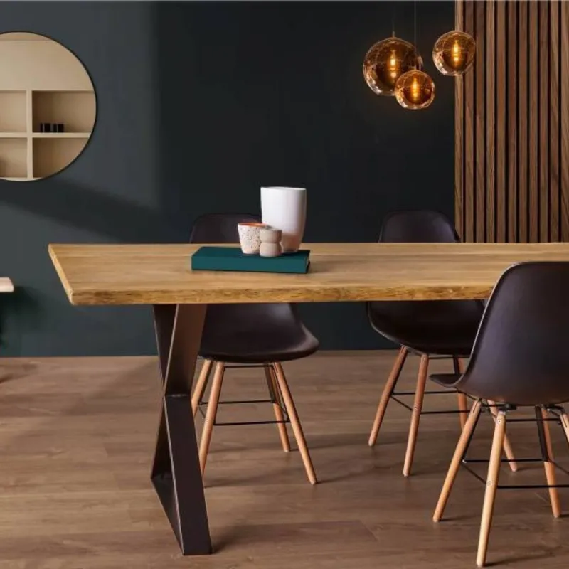 Plateau Diner Chêne massif brossé vernis mat deux bords effet tronc d'arbre