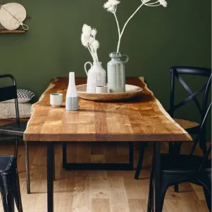 Plateau Diner Teck Indo massif vernis mat deux bords effet tronc d'arbre