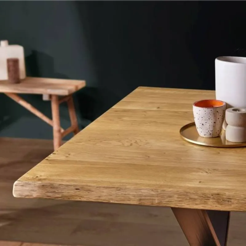 Plateau Diner Chêne massif brossé vernis mat deux bords effet tronc d'arbre