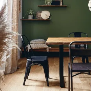 Plateau Diner Teck Indo massif vernis mat deux bords effet tronc d'arbre