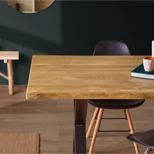 Plateau Diner Chêne massif brossé vernis mat deux bords effet tronc d'arbre