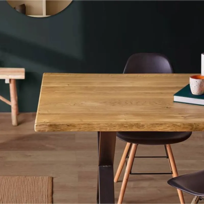 Plateau Diner Chêne massif brossé vernis mat deux bords effet tronc d'arbre