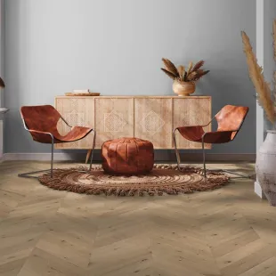 Parquet contrecollé point Hongrie Chêne brossé verni bois brut 14/3*90*510/600mm