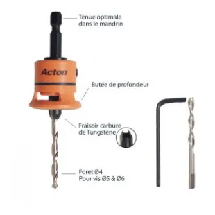 Foret fraisoir avec butée réglable diamètre 4mm