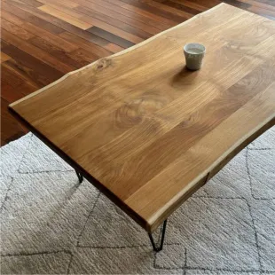 Plateau table basse Teck Indo massif huilé effet tronc d'arbre 40*700*1200mm