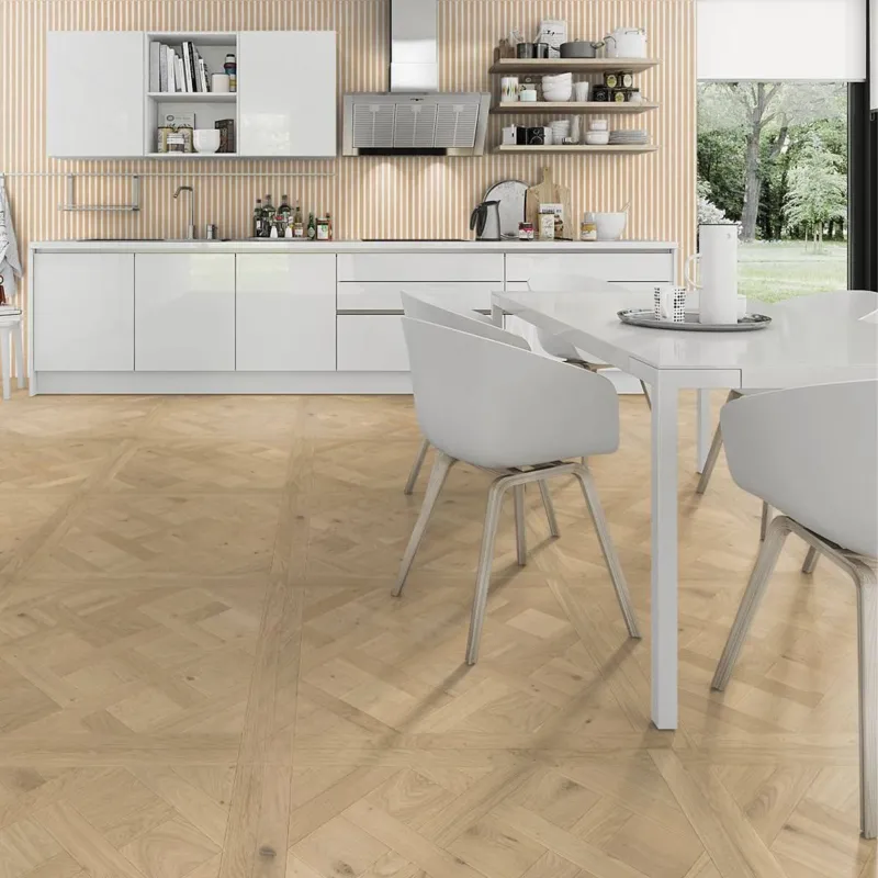 Parquet dalle contrecollé Versailles Chêne verni bois brut 4ch 20/4*800*800 mm