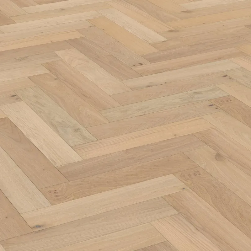 Parquet contrecollé bâton rompu Chêne verni aspect bois brut 4ch 14/3*90*540 mm