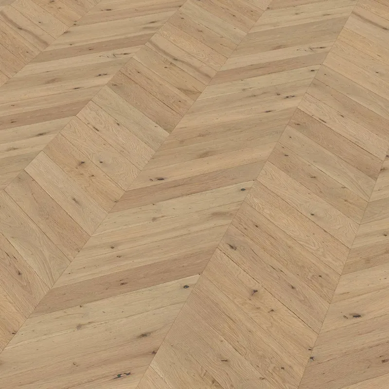 Parquet contrecollé point Hongrie Chêne brossé verni bois brut 14/3*90*510/600mm