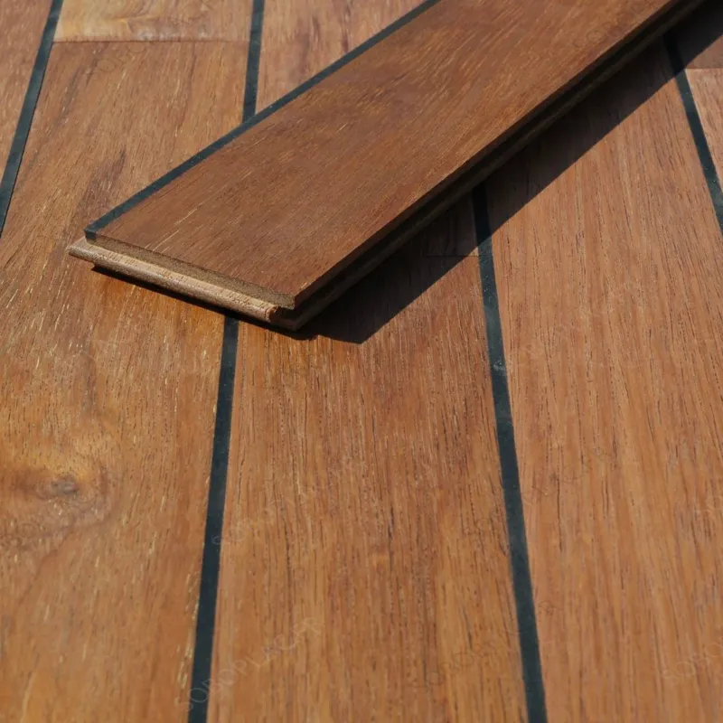 Parquet massif exotique Merbau huilé joint pont bateau noir intégré 12*90*300 mm