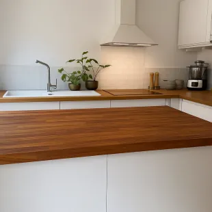 Plan de travail Teck Indo massif abouté lamellé collé