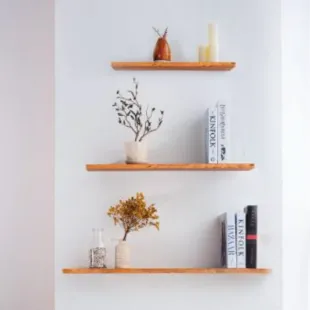 Tablette murale Teck Indo massif huilé un bord effet tronc d'arbre