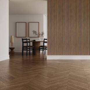 Panneau mural lame effet 3 tasseaux Oak Craft Teck fond noir 12*122*2500 mm