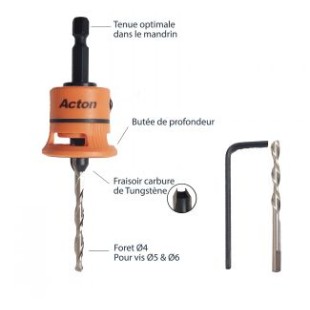 Foret fraisoir avec butée réglable diamètre 4mm