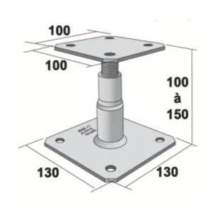 Platine pied de poteau réglable APB H100/150 ép. 4mm goujon+tirefond