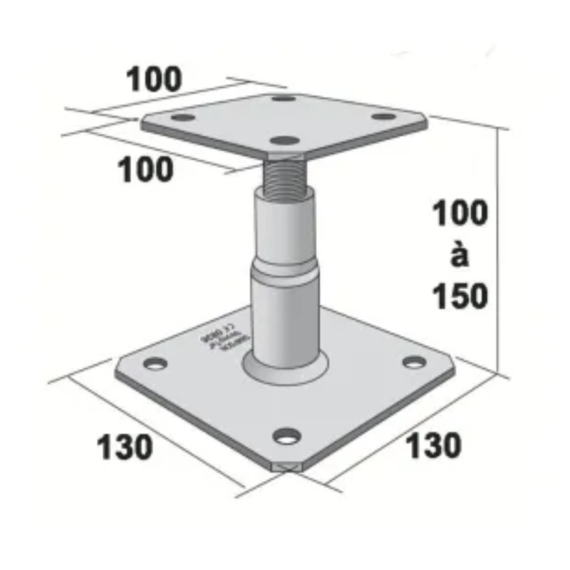 Platine pied de poteau réglable APB H100/150 ép. 4mm goujon+tirefond