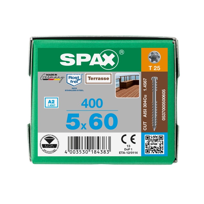 Vis terrasse bois dur 5*60 inox A2 400 unités