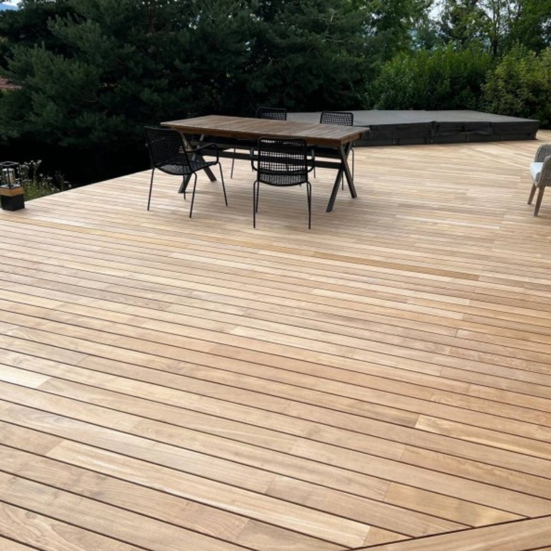 Terrasse Teck Giri massif abouté fixation invisible 19*120*2.20 et 3.15m