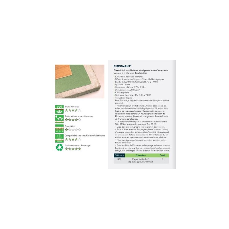 Sous couche parquet dalle Fibromant épaisseur 4mm*790*590mm - Colis de 8.40m²