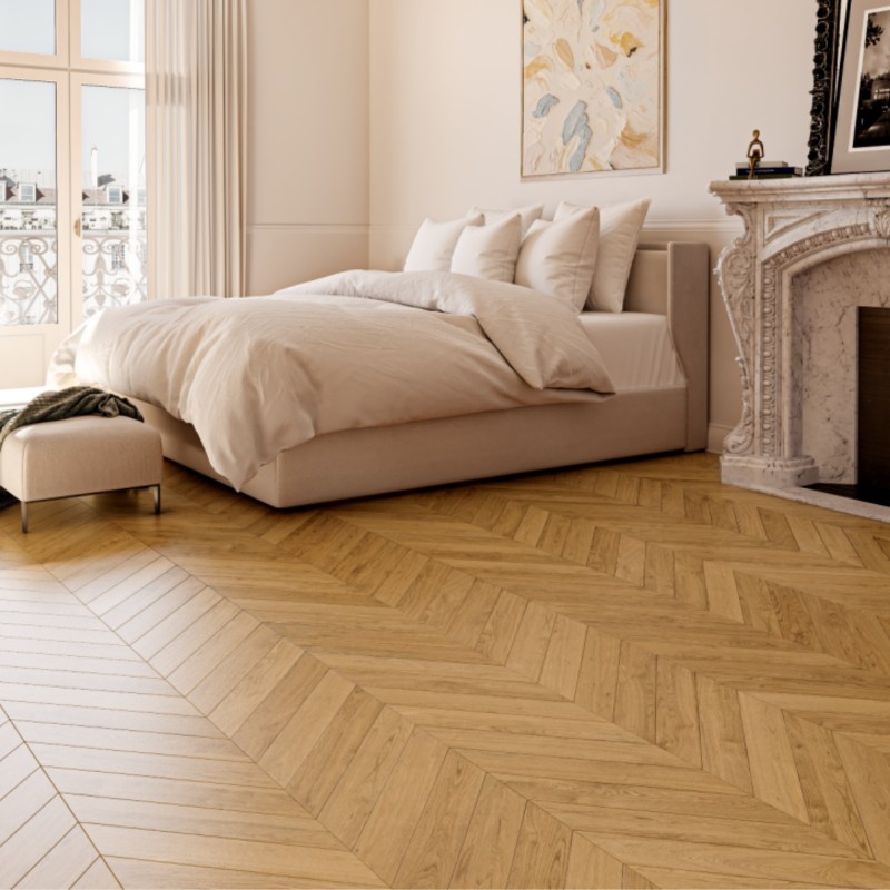 Chêne Satiné verni Parquet contrecollé Point hongrie 4ch
