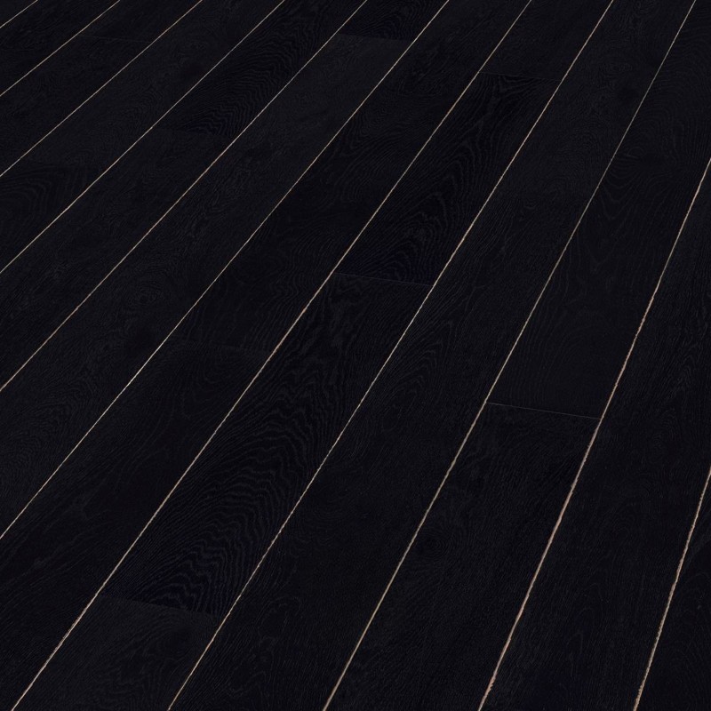 Parquet contrecollé Chêne brossé verni peint noir 14/3*150*600 à 1800 mm