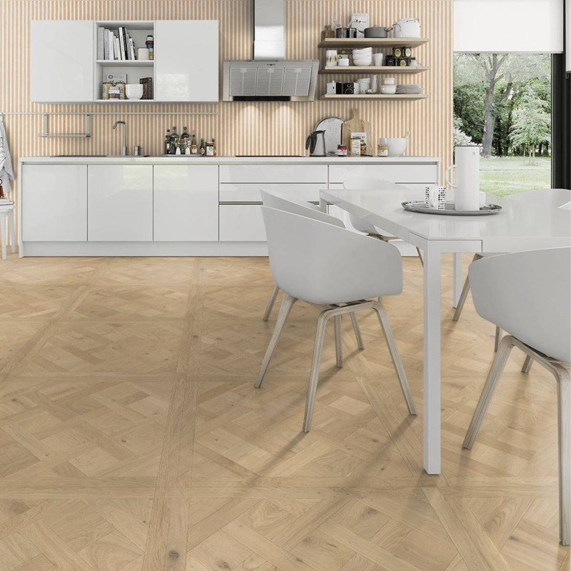Parquet dalle contrecollé Versailles Chêne verni bois brut 4ch 20/4*800*800 mm
