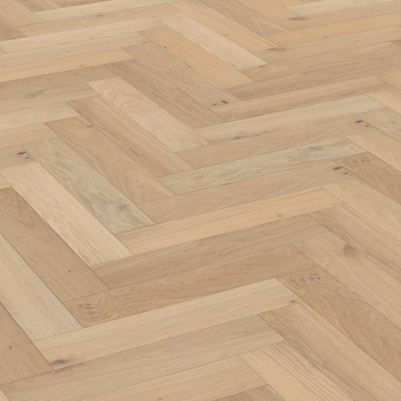 Parquet contrecollé bâton rompu Chêne verni aspect bois brut 4ch 14/3*90*540 mm