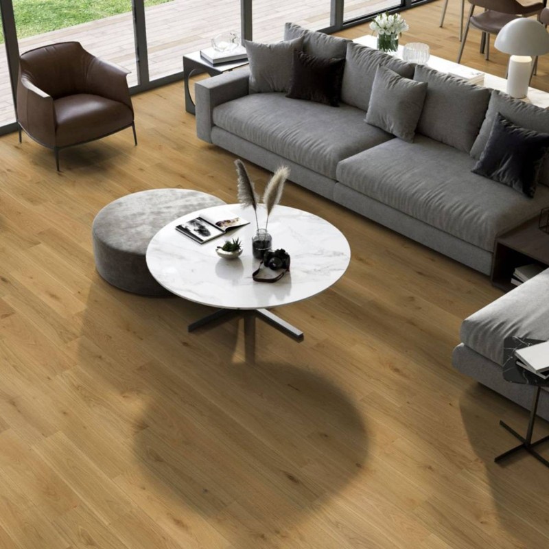 Parquet contrecollé Chêne brossé huilé naturel 2 ch 12/3*180*500 à 1500/1800 mm