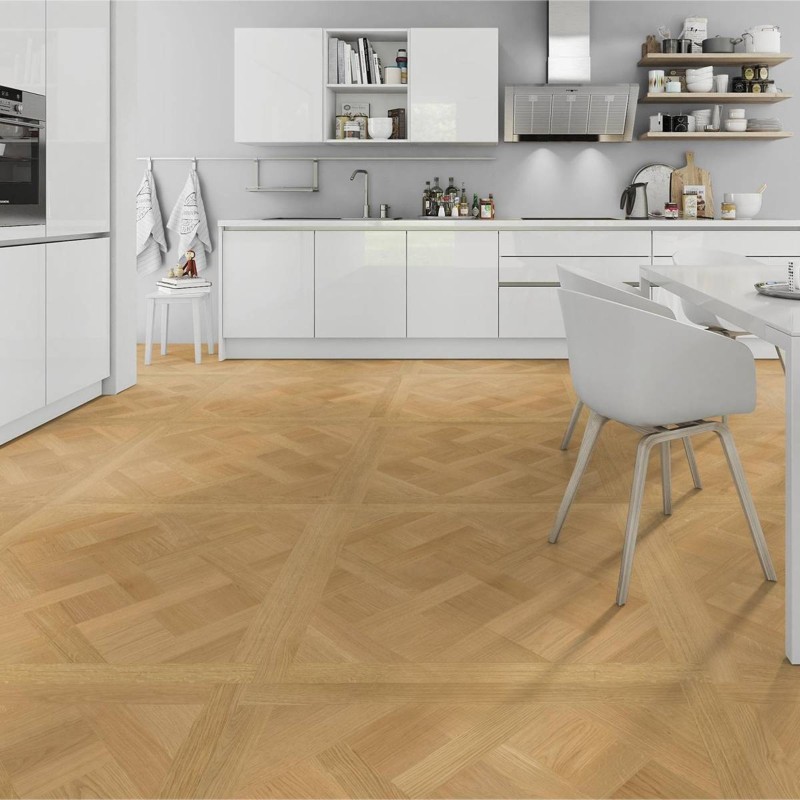 Parquet dalle contrecollé Versailles Chêne brossé verni mat 4ch 15/3*1000*1000mm